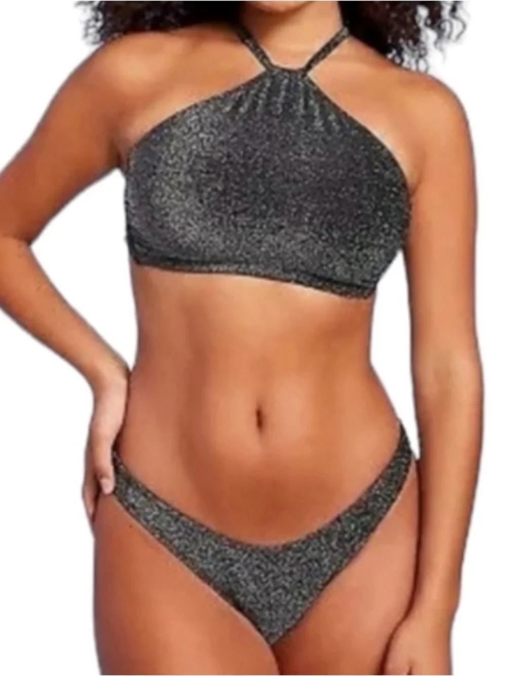 wild fable Metallic Charcoal Halter Bikini Set